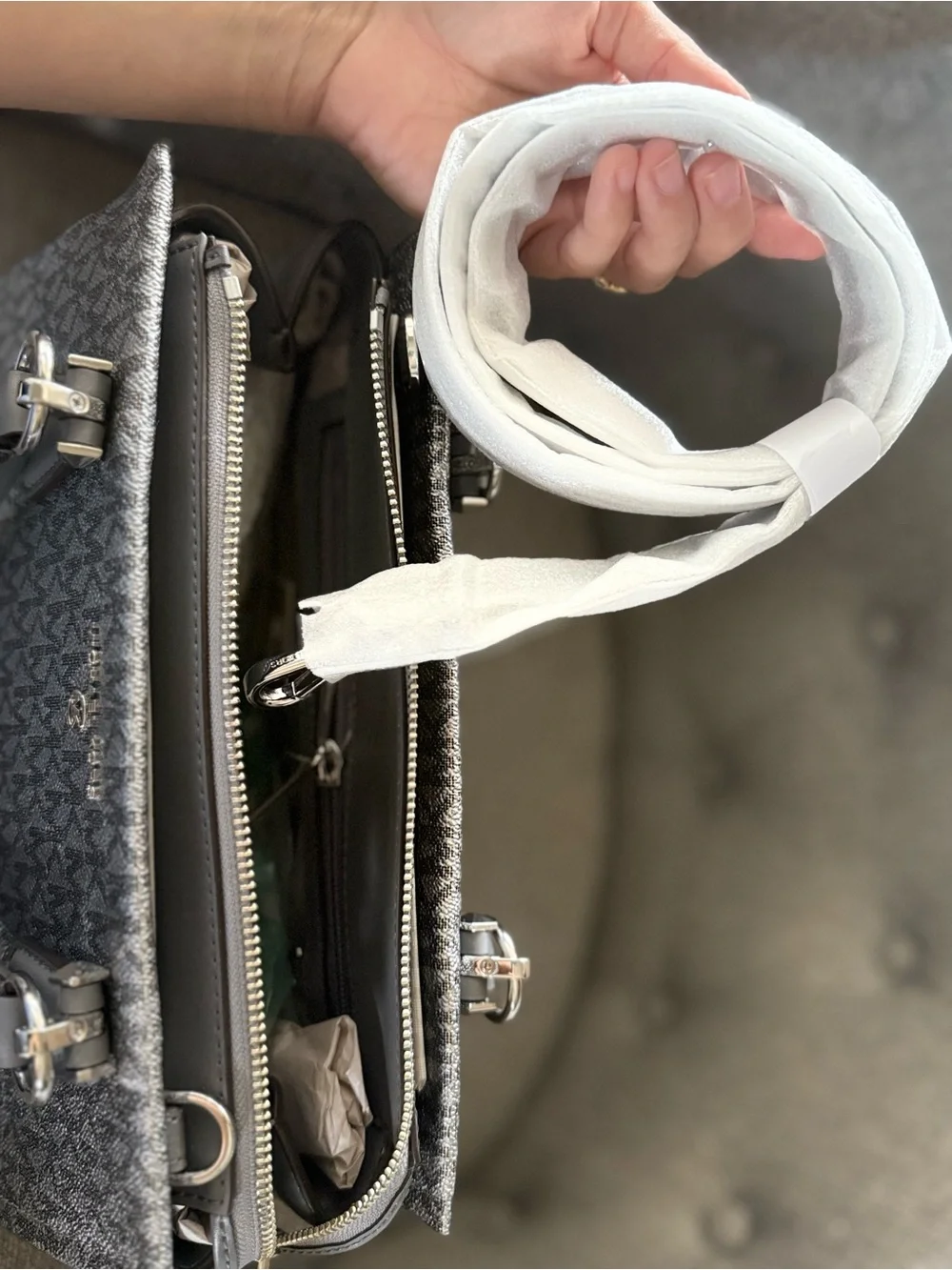 Michael Kors Gray Marilyn MK Logo Satchel with Silver Hardware